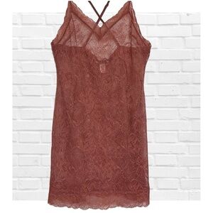 Victoria’s Secret Rose Pink Sheer Lace Dress Babydoll Chemise Sexy Mesh Large